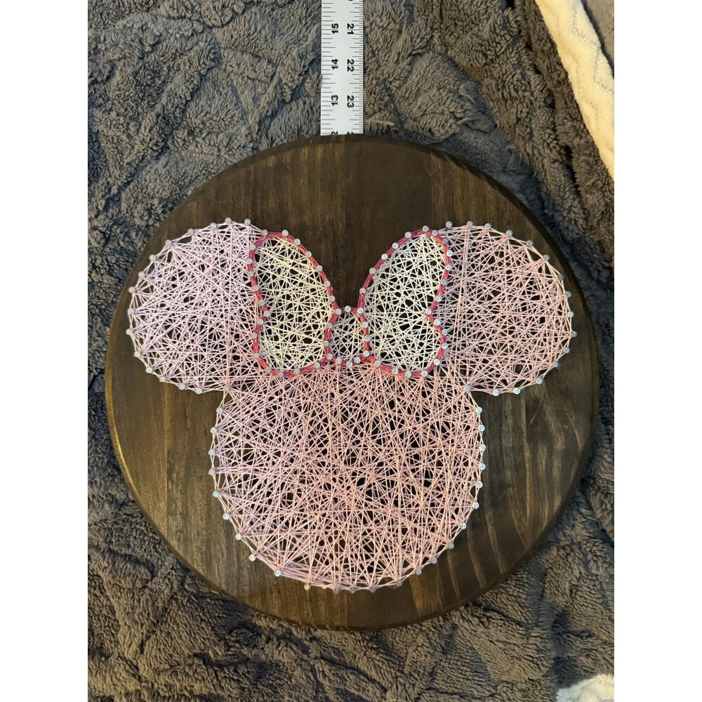 Minnie Mouse String Art Wall Hanging 3D Pink White Wooden Plaque 12”